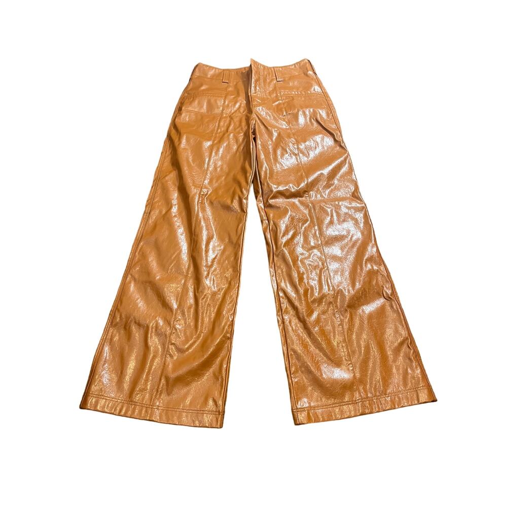 FREE PEOPLE Star Crossed Lovers Straight Pants‎ Vegan Leather Womens Size 8 - Picture 2 of 11